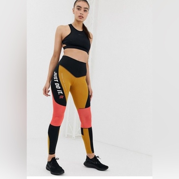 Nike Women's Dynamic Leggings - Black, Gold, and Pink - Picture 1 of 9